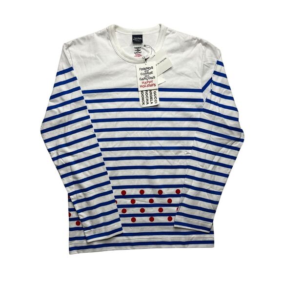 5-92 COMME DES GARCONS Men's Top Striped Blue White Small - Picture 1 of 9